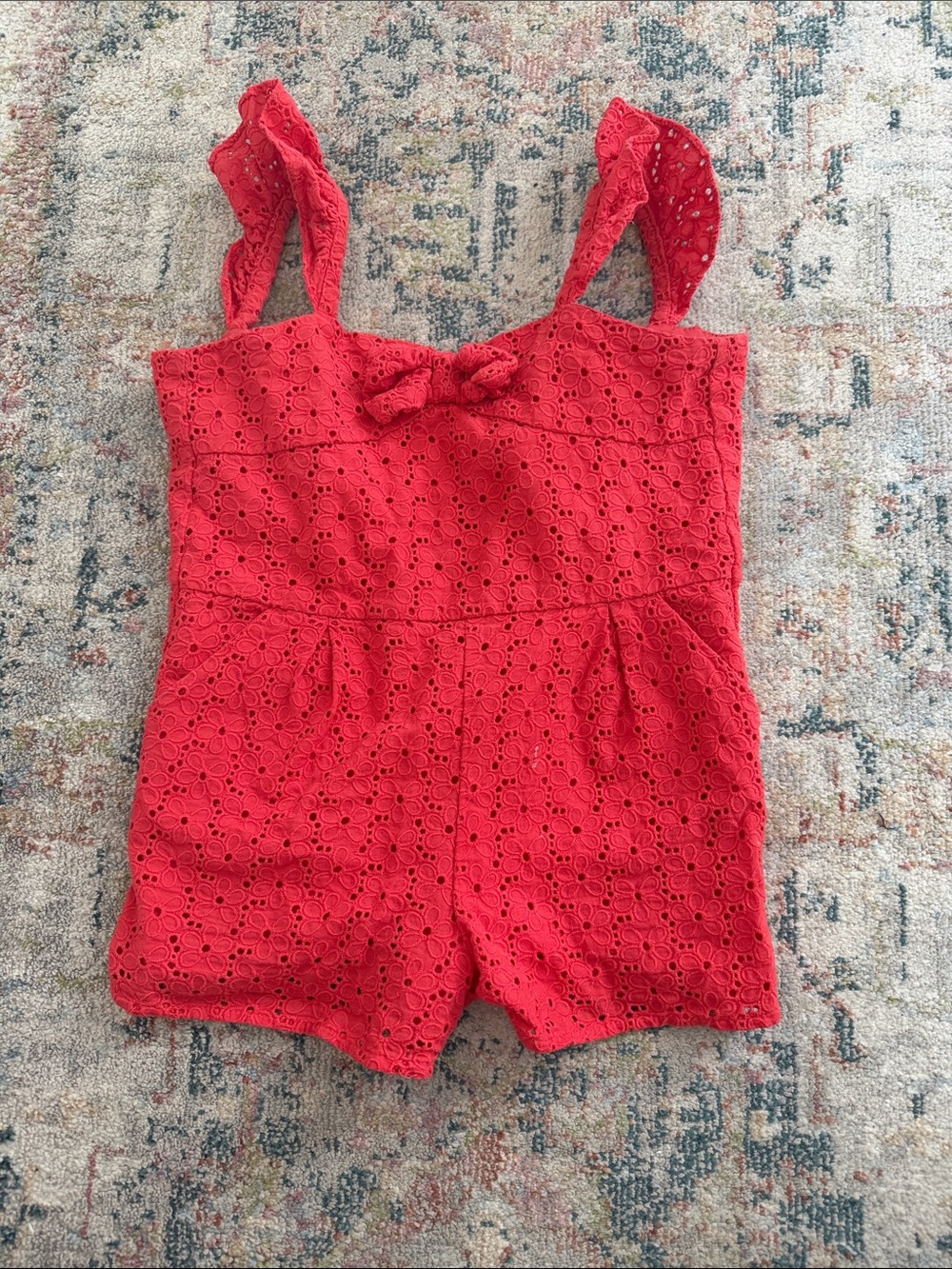 Janie and Jack Red Eyelet One-Piece Romper with Ruffle Straps